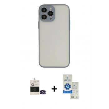 MARSİLYAN™- iPhone 14 Pro Max Kılıf Ahenk Çizgi Serisi - Şeffaf Royal Nano Ekran Koruyucu + Bilvis Titan Kamera Lens - GS