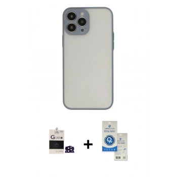 MARSİLYAN™- iPhone 14 Pro Max Kılıf Ahenk Çizgi Serisi - Şeffaf Royal Nano Ekran Koruyucu + Bilvis Titan Kamera Lens - DNMR