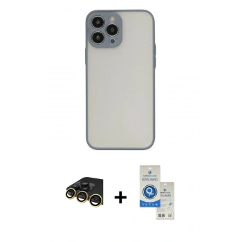 MARSİLYAN™- iPhone 14 Pro Max Kılıf Ahenk Çizgi Serisi - Şeffaf Royal Nano Ekran Koruyucu + Raze Metal Kamera Lens - GD