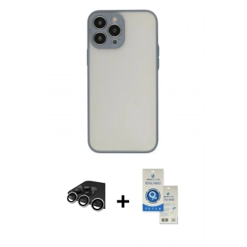 MARSİLYAN™- iPhone 14 Pro Max Kılıf Ahenk Çizgi Serisi - Şeffaf Royal Nano Ekran Koruyucu + Raze Metal Kamera Lens - GS