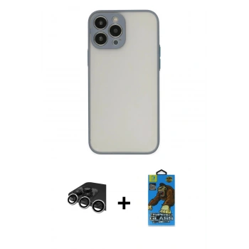 MARSİLYAN™- iPhone 14 Pro Max Kılıf Ahenk Çizgi Serisi - Siyah 18D Cam Ekran Koruyucu + Raze Metal Kamera Lens - GS