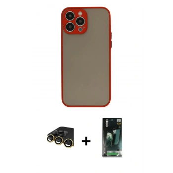 MARSİLYAN™- iPhone 14 Pro Max Kılıf Ahenk Çizgi Serisi - Siyah 360 Mat Full Body Arka Koruyucu + Raze Metal Kamera Lens - GD
