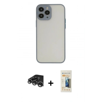 MARSİLYAN™- iPhone 14 Pro Max Kılıf Ahenk Çizgi Serisi - Siyah 6D Mat Seramik Hayalet Nano Ekran Koruyucu + Raze Metal Kamera Lens - GS