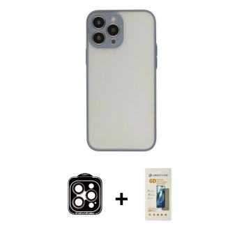MARSİLYAN™- iPhone 14 Pro Max Kılıf Ahenk Çizgi Serisi - Siyah 6D Mat Seramik Hayalet Nano Ekran Koruyucu + PVD Metal Kamera Lens - TU