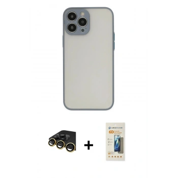 MARSİLYAN™- iPhone 14 Pro Max Kılıf Ahenk Çizgi Serisi - Siyah 6D Mat Seramik Hayalet Nano Ekran Koruyucu + Raze Metal Kamera Lens - GD