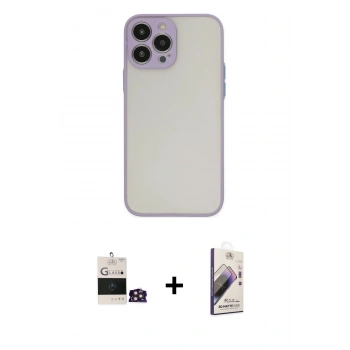 MARSİLYAN™- iPhone 14 Pro Max Kılıf Ahenk Çizgi Serisi - Siyah Bilvis 3D Mat Cam Ekran Koruyucu + Bilvis Titan Kamera Lens - GD