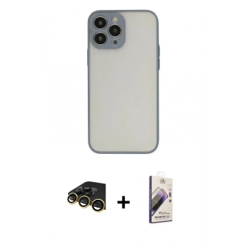 MARSİLYAN™- iPhone 14 Pro Max Kılıf Ahenk Çizgi Serisi - Siyah Bilvis 3D Mat Cam Ekran Koruyucu + Raze Metal Kamera Lens - GD