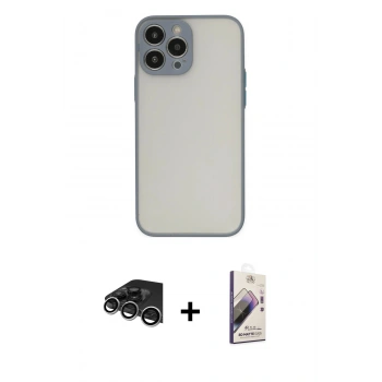 MARSİLYAN™- iPhone 14 Pro Max Kılıf Ahenk Çizgi Serisi - Siyah Bilvis 3D Mat Cam Ekran Koruyucu + Raze Metal Kamera Lens - GS