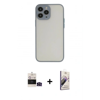 MARSİLYAN™- iPhone 14 Pro Max Kılıf Ahenk Çizgi Serisi - Siyah Bilvis 3D Mat Cam Ekran Koruyucu + Bilvis Titan Kamera Lens - SH