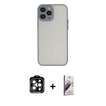 MARSİLYAN™- iPhone 14 Pro Max Kılıf Ahenk Çizgi Serisi - Siyah Bilvis 3D Mat Cam Ekran Koruyucu + PVD Metal Kamera Lens - TU