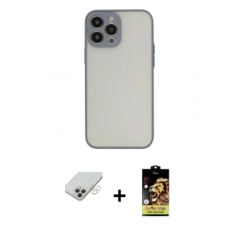MARSİLYAN™- iPhone 14 Pro Max Kılıf Ahenk Çizgi Serisi - Siyah Buffer Cam Ekran Koruyucu + Band Metal Kamera Lens - GD