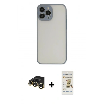 MARSİLYAN™- iPhone 14 Pro Max Kılıf Ahenk Çizgi Serisi - Siyah Mat Seramik Nano Ekran Koruyucu + Raze Metal Kamera Lens - GD