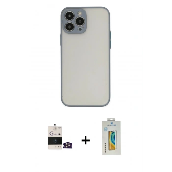 MARSİLYAN™- iPhone 14 Pro Max Kılıf Ahenk Çizgi Serisi - Siyah Polymer Nano Ekran Koruyucu + Bilvis Titan Kamera Lens - GD
