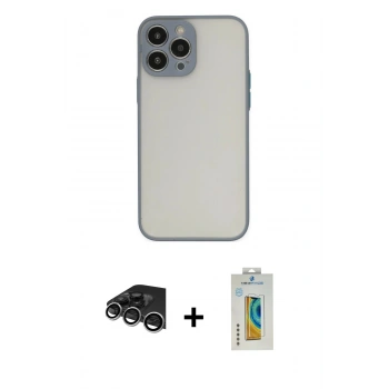 MARSİLYAN™- iPhone 14 Pro Max Kılıf Ahenk Çizgi Serisi - Siyah Polymer Nano Ekran Koruyucu + Raze Metal Kamera Lens - GS