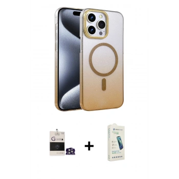 MARSİLYAN™- iPhone 14 Pro Max Kılıf Ahenk Doku Özel Seri - Şeffaf Pasifik Cam Ekran Koruyucu + Bilvis Titan Kamera Lens - GS