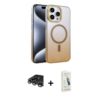 MARSİLYAN™- iPhone 14 Pro Max Kılıf Ahenk Doku Özel Seri - Şeffaf Pasifik Cam Ekran Koruyucu + Raze Metal Kamera Lens - GS