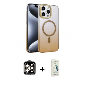 MARSİLYAN™- iPhone 14 Pro Max Kılıf Ahenk Doku Özel Seri - Şeffaf Pasifik Cam Ekran Koruyucu + PVD Metal Kamera Lens - TU