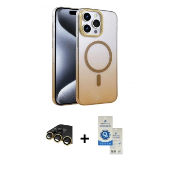 MARSİLYAN™- iPhone 14 Pro Max Kılıf Ahenk Doku Özel Seri - Şeffaf Royal Nano Ekran Koruyucu + Raze Metal Kamera Lens - GD