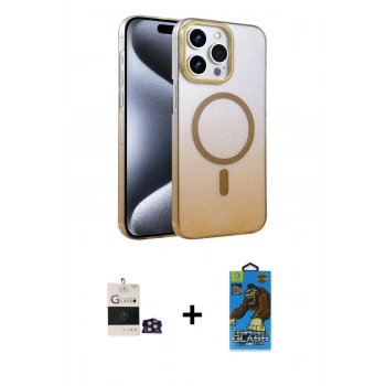 MARSİLYAN™- iPhone 14 Pro Max Kılıf Ahenk Doku Özel Seri - Siyah 18D Cam Ekran Koruyucu + Bilvis Titan Kamera Lens - GD