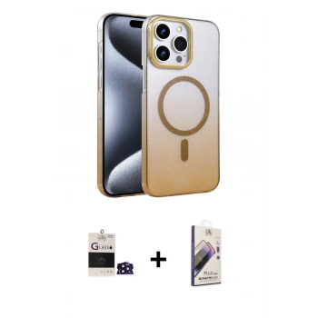 MARSİLYAN™- iPhone 14 Pro Max Kılıf Ahenk Doku Özel Seri - Siyah Bilvis 3D Mat Cam Ekran Koruyucu + Bilvis Titan Kamera Lens - DNMR