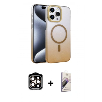MARSİLYAN™- iPhone 14 Pro Max Kılıf Ahenk Doku Özel Seri - Siyah Bilvis 3D Mat Cam Ekran Koruyucu + PVD Metal Kamera Lens - TU