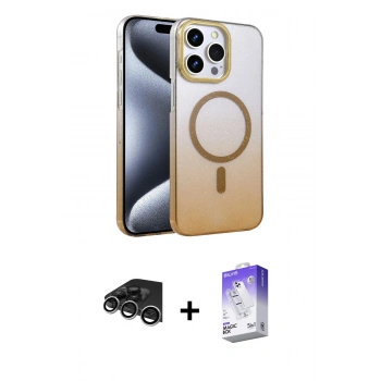 MARSİLYAN™- iPhone 14 Pro Max Kılıf Ahenk Doku Özel Seri - Siyah Bilvis 5in1 3D Magic Cam Ekran Koruyucu + Raze Metal Kamera Lens - GS