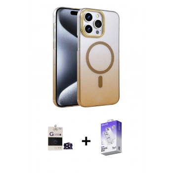 MARSİLYAN™- iPhone 14 Pro Max Kılıf Ahenk Doku Özel Seri - Siyah Bilvis 5in1 3D Magic Cam Ekran Koruyucu + Bilvis Titan Kamera Lens - DNMR