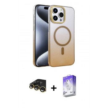 MARSİLYAN™- iPhone 14 Pro Max Kılıf Ahenk Doku Özel Seri - Siyah Bilvis 5in1 3D Magic Cam Ekran Koruyucu + Raze Metal Kamera Lens - GD