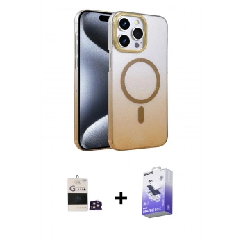 MARSİLYAN™- iPhone 14 Pro Max Kılıf Ahenk Doku Özel Seri - Siyah Bilvis 5in1 5D Magic Hayalet Cam Ekran Koruyucu + Bilvis Titan Kamera Lens - GD