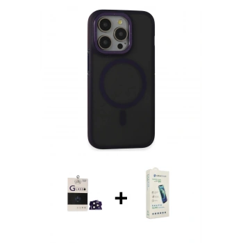 MARSİLYAN™- iPhone 14 Pro Max Kılıf Ahenk Form Serisi - Şeffaf Pasifik Cam Ekran Koruyucu + Bilvis Titan Kamera Lens - DNMR