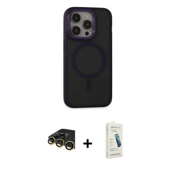 MARSİLYAN™- iPhone 14 Pro Max Kılıf Ahenk Form Serisi - Şeffaf Pasifik Cam Ekran Koruyucu + Raze Metal Kamera Lens - GD