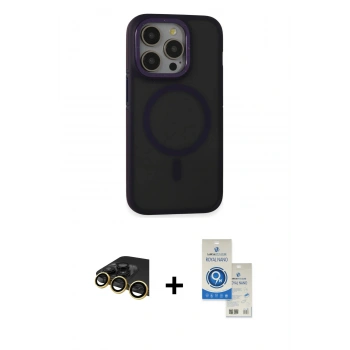 MARSİLYAN™- iPhone 14 Pro Max Kılıf Ahenk Form Serisi - Şeffaf Royal Nano Ekran Koruyucu + Raze Metal Kamera Lens - GD