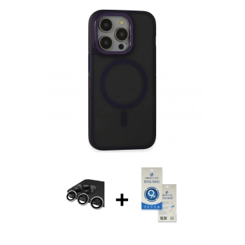 MARSİLYAN™- iPhone 14 Pro Max Kılıf Ahenk Form Serisi - Şeffaf Royal Nano Ekran Koruyucu + Raze Metal Kamera Lens - GS