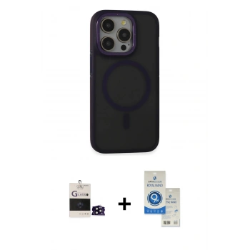 MARSİLYAN™- iPhone 14 Pro Max Kılıf Ahenk Form Serisi - Şeffaf Royal Nano Ekran Koruyucu + Bilvis Titan Kamera Lens - SH