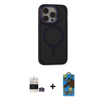 MARSİLYAN™- iPhone 14 Pro Max Kılıf Ahenk Form Serisi - Siyah 18D Cam Ekran Koruyucu + Bilvis Titan Kamera Lens - GD