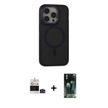 MARSİLYAN™- iPhone 14 Pro Max Kılıf Ahenk Form Serisi - Siyah 360 Mat Full Body Arka Koruyucu + Bilvis Titan Kamera Lens - DNMR