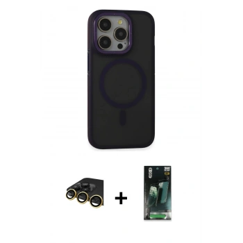 MARSİLYAN™- iPhone 14 Pro Max Kılıf Ahenk Form Serisi - Siyah 360 Mat Full Body Arka Koruyucu + Raze Metal Kamera Lens - GD
