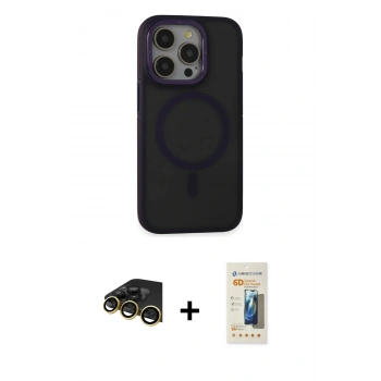 MARSİLYAN™- iPhone 14 Pro Max Kılıf Ahenk Form Serisi - Siyah 6D Mat Seramik Hayalet Nano Ekran Koruyucu + Raze Metal Kamera Lens - GD