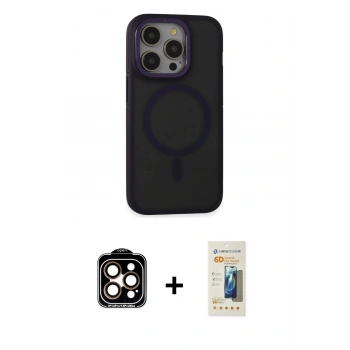 MARSİLYAN™- iPhone 14 Pro Max Kılıf Ahenk Form Serisi - Siyah 6D Mat Seramik Hayalet Nano Ekran Koruyucu + PVD Metal Kamera Lens - TU