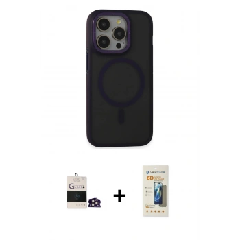 MARSİLYAN™- iPhone 14 Pro Max Kılıf Ahenk Form Serisi - Siyah 6D Mat Seramik Hayalet Nano Ekran Koruyucu + Bilvis Titan Kamera Lens - GD