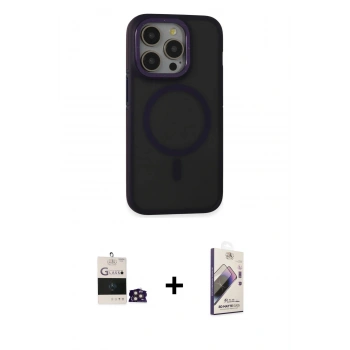 MARSİLYAN™- iPhone 14 Pro Max Kılıf Ahenk Form Serisi - Siyah Bilvis 3D Mat Cam Ekran Koruyucu + Bilvis Titan Kamera Lens - GD