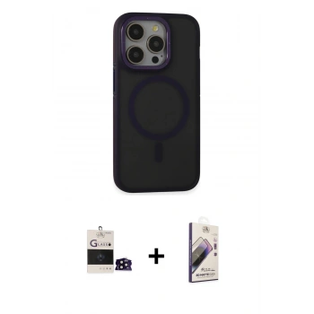 MARSİLYAN™- iPhone 14 Pro Max Kılıf Ahenk Form Serisi - Siyah Bilvis 3D Mat Cam Ekran Koruyucu + Bilvis Titan Kamera Lens - SH