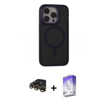 MARSİLYAN™- iPhone 14 Pro Max Kılıf Ahenk Form Serisi - Siyah Bilvis 5in1 3D Magic Cam Ekran Koruyucu + Raze Metal Kamera Lens - GD