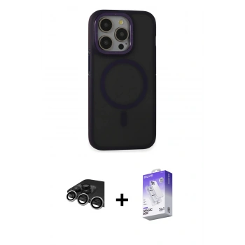 MARSİLYAN™- iPhone 14 Pro Max Kılıf Ahenk Form Serisi - Siyah Bilvis 5in1 3D Magic Cam Ekran Koruyucu + Raze Metal Kamera Lens - GS
