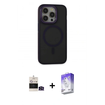 MARSİLYAN™- iPhone 14 Pro Max Kılıf Ahenk Form Serisi - Siyah Bilvis 5in1 3D Magic Cam Ekran Koruyucu + Bilvis Titan Kamera Lens - SH