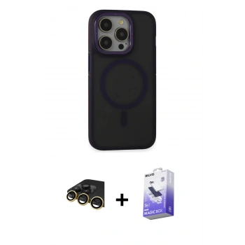 MARSİLYAN™- iPhone 14 Pro Max Kılıf Ahenk Form Serisi - Siyah Bilvis 5in1 5D Magic Hayalet Cam Ekran Koruyucu + Raze Metal Kamera Lens - GD