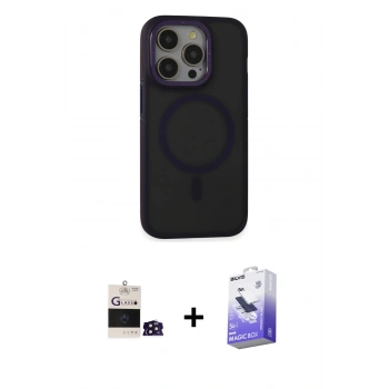 MARSİLYAN™- iPhone 14 Pro Max Kılıf Ahenk Form Serisi - Siyah Bilvis 5in1 5D Magic Hayalet Cam Ekran Koruyucu + Bilvis Titan Kamera Lens - DNMR