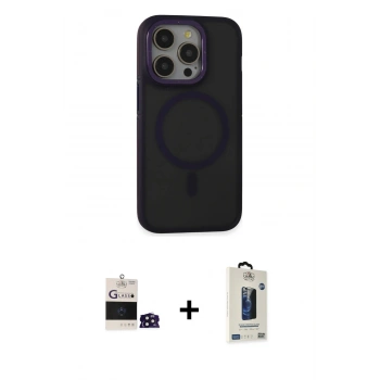 MARSİLYAN™- iPhone 14 Pro Max Kılıf Ahenk Form Serisi - Siyah Bilvis Hayalet Cam Ekran Koruyucu + Bilvis Titan Kamera Lens - DNMR