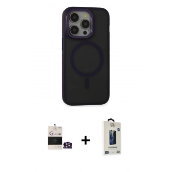 MARSİLYAN™- iPhone 14 Pro Max Kılıf Ahenk Form Serisi - Siyah Bilvis Hayalet Cam Ekran Koruyucu + Bilvis Titan Kamera Lens - GD