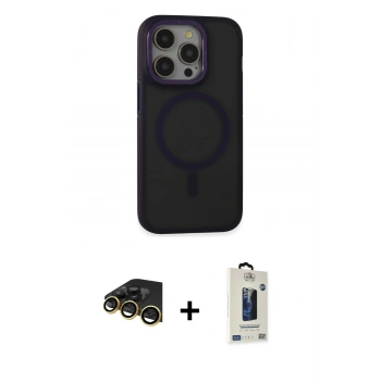 MARSİLYAN™- iPhone 14 Pro Max Kılıf Ahenk Form Serisi - Siyah Bilvis Hayalet Cam Ekran Koruyucu + Raze Metal Kamera Lens - GD